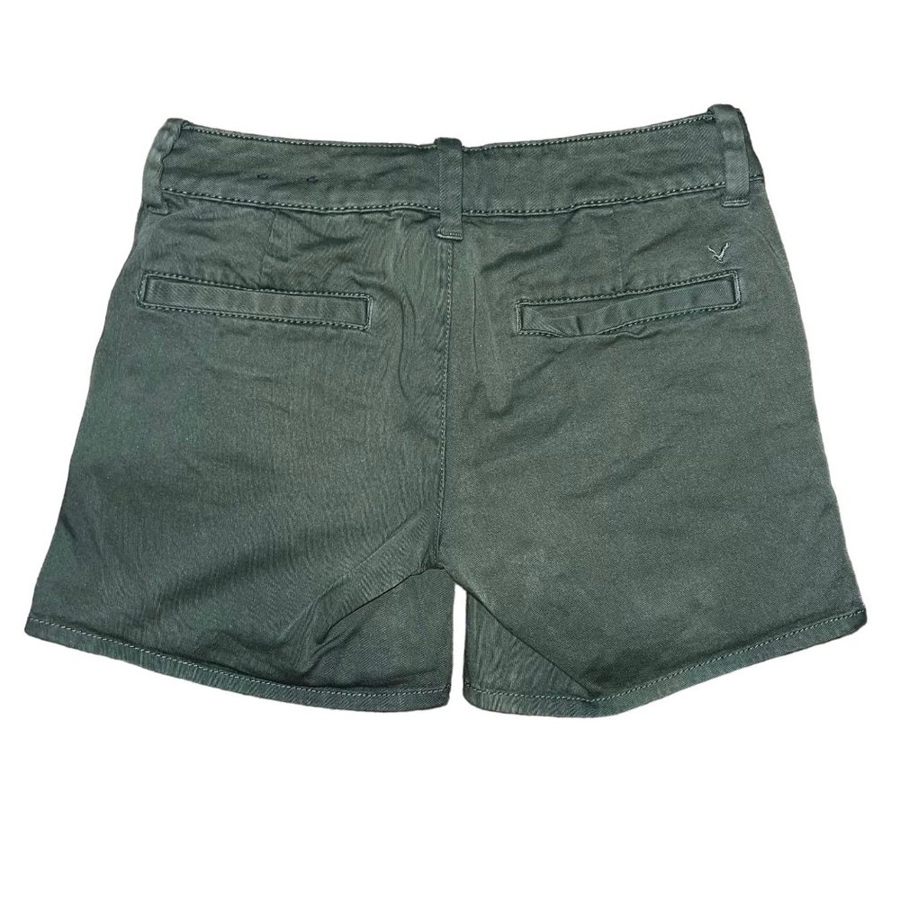 American Eagle Womens Midi Shorts 0 Green Chino Mid Rise Stretch Pockets Logo - Picture 4 of 7